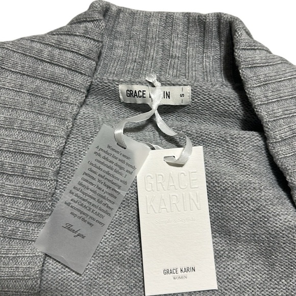 GRACE KARIN Long Sleeve Chunky Knit Cardigan Draped Open Front with Pockets S - Picture 8 of 9